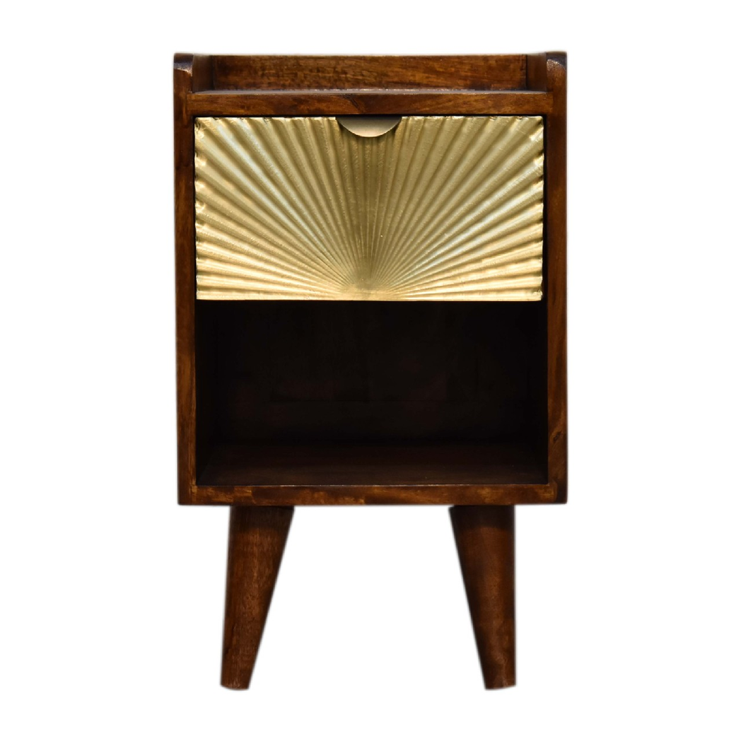 Artisan Furniture Mini Manila Gold Bedside Table with 1 Drawer & Open Shelf – Chestnut Finish, Brown