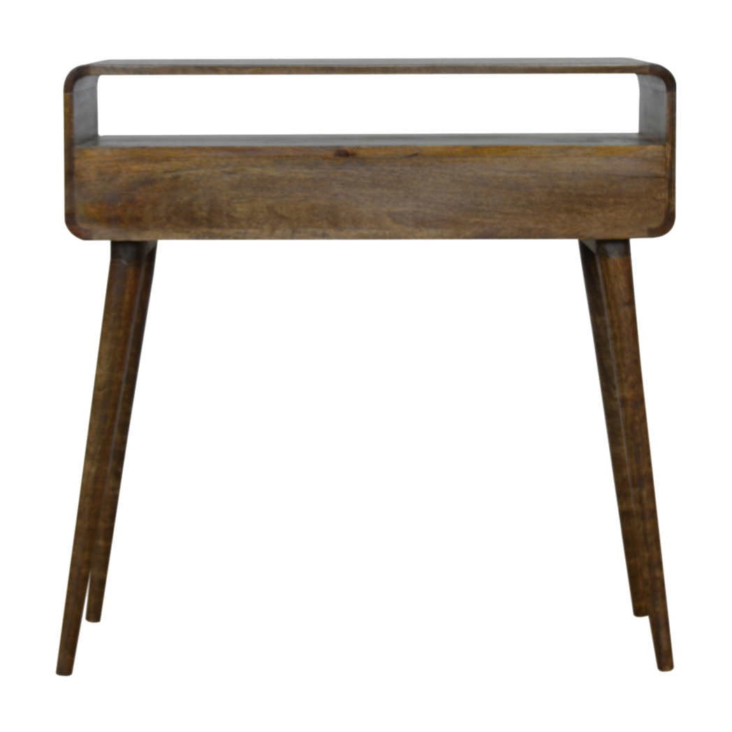 Artisan Furniture Solid Wood Curved Console Table with 2 Drawers & Open Storage – Grey-wash, Grey and Brown