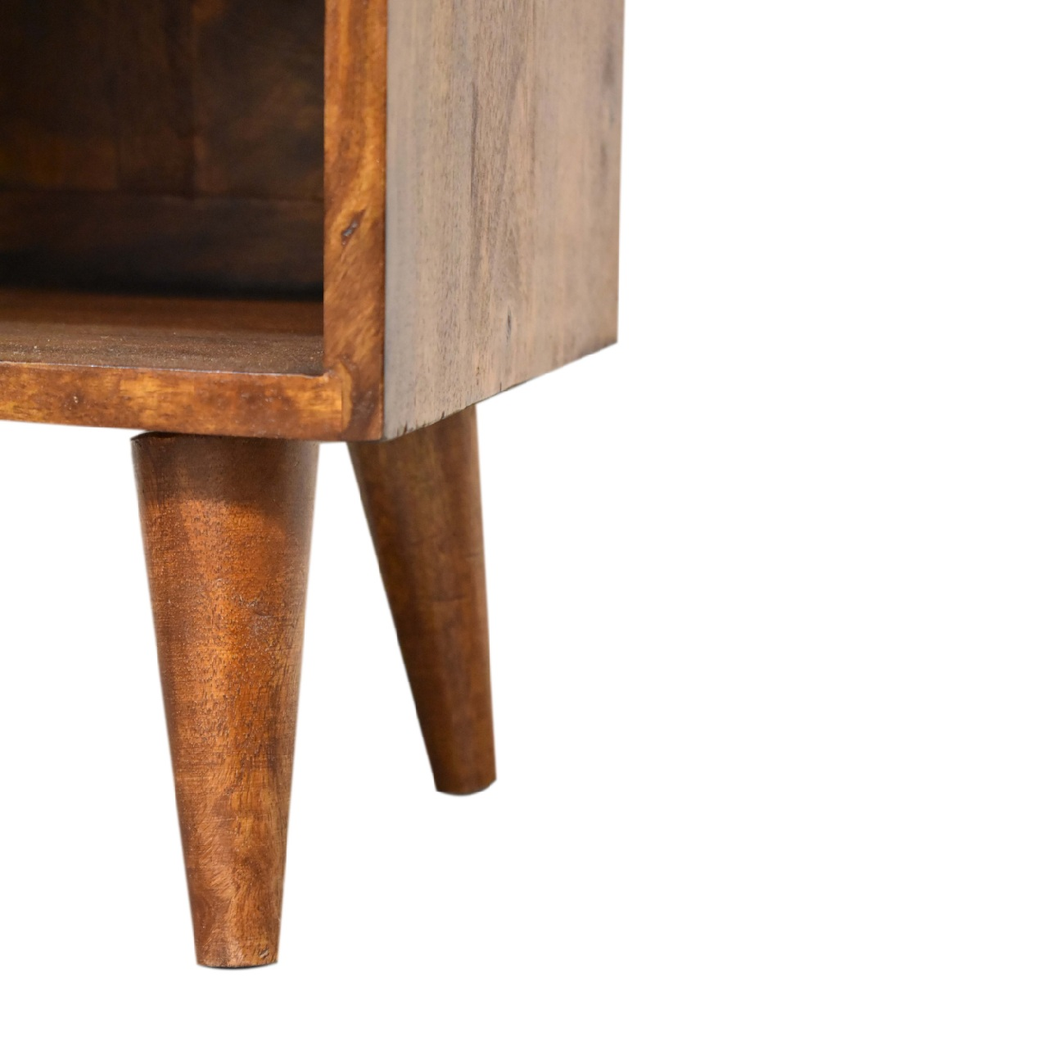 Artisan Furniture Mini Manila Gold Bedside Table with 1 Drawer & Open Shelf – Chestnut Finish, Brown
