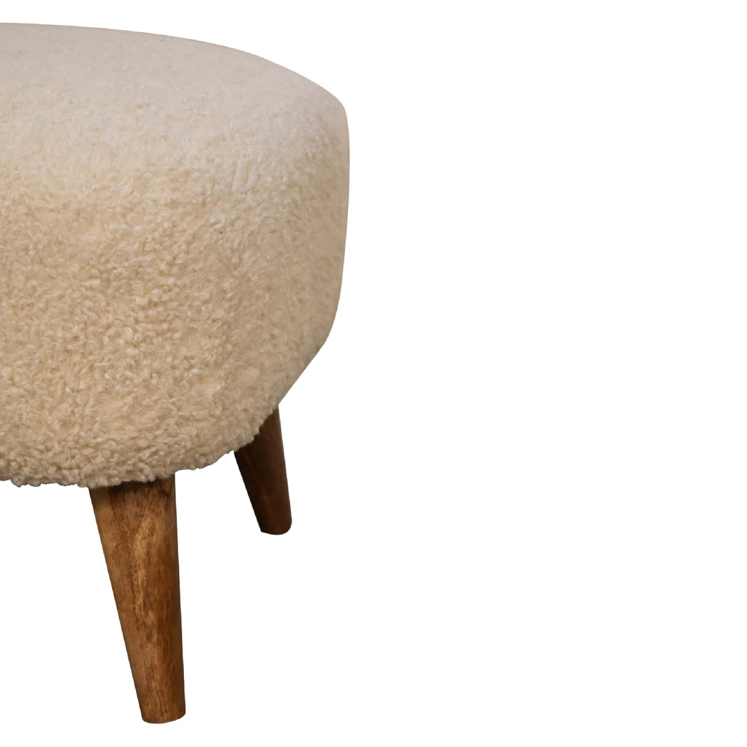 Artisan Furniture Boucle Square Footstool with Solid Wood Nordic Legs – Upholstered Accent Seat, Cream