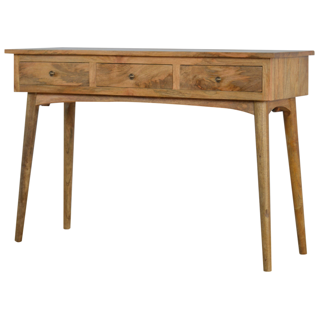 Artisan Furniture Solid Wood 3 Drawer Console Table, Nordic Style Hallway Storage – Slim Mango Wood, Brown