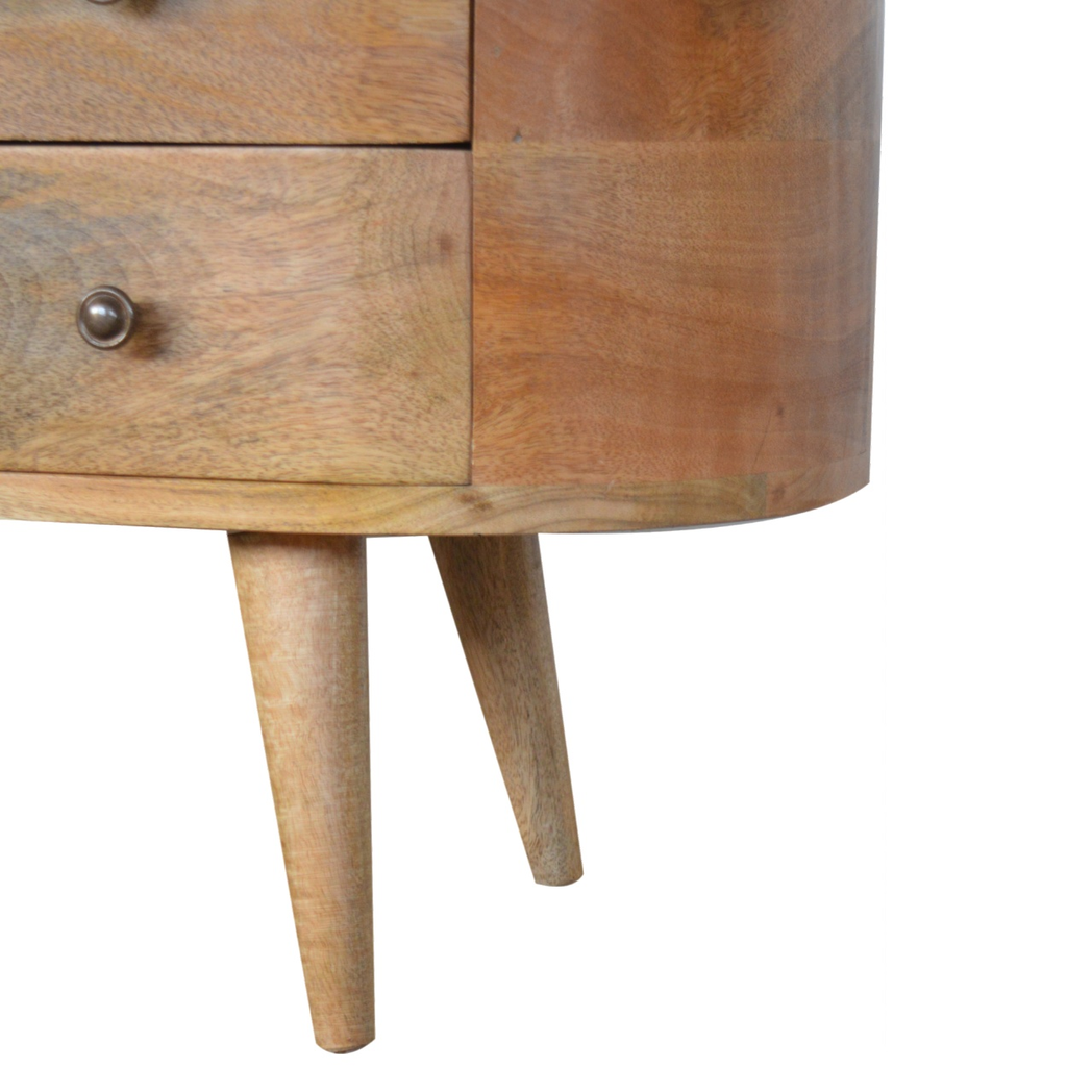 Artisan Furniture Rounded Media Unit in Solid Mango Wood, 4 Drawers & 2 Open Slots – Bedroom, Beige