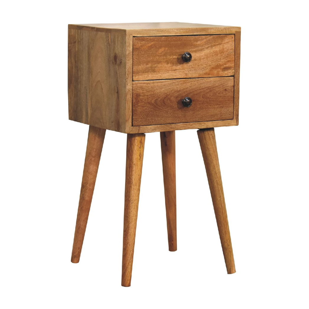 Artisan Furniture Solid Wood Mini 2-Drawer Bedside Table with Scandinavian-Style Legs – Oak-ish, Brown