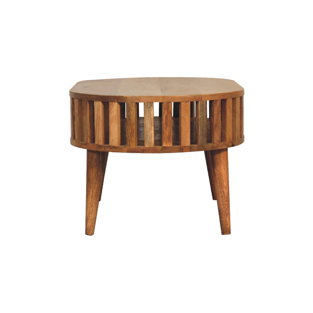 Artisan Ariella Solid Wood Coffee Table with Open Slot – Japandi Style Living Room Furniture, Brown