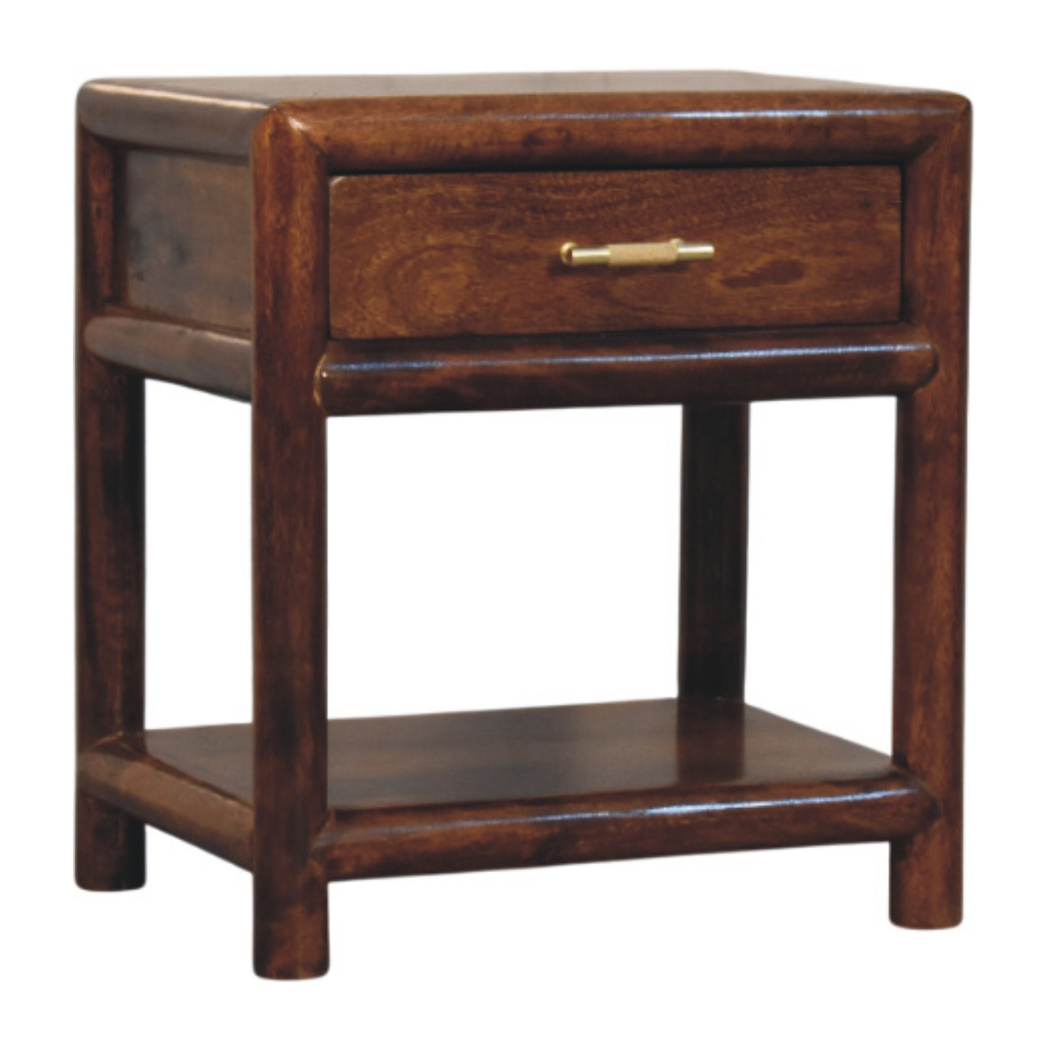 Artisan Furniture Solid Wood Regency Nightstand with 1 Drawer & Lower Shelf – Chestnut Bedside Table, Dark Brown