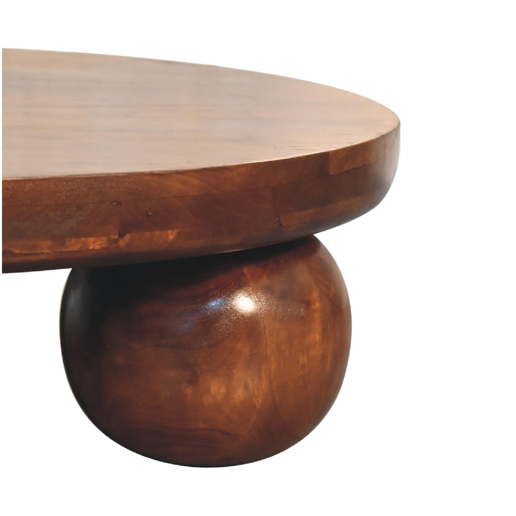 Artisan Furniture Central Ball Table in 100% Solid Mango Wood with Ball Feet – Living Room, Chestnut Brown