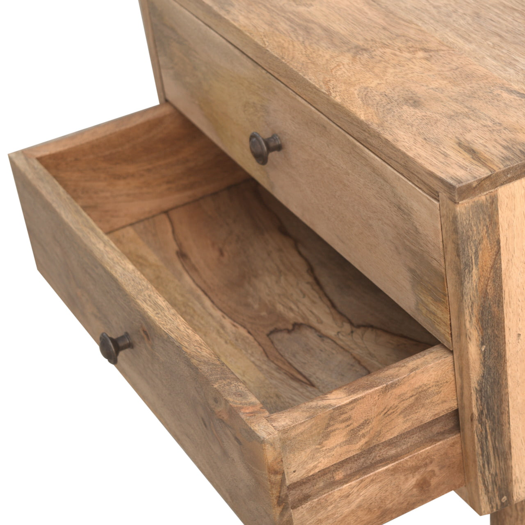 Artisan Furniture Modern Bedside Table with 2 Drawers and Nordic Wood Legs – Solid Mango Wood, Beige