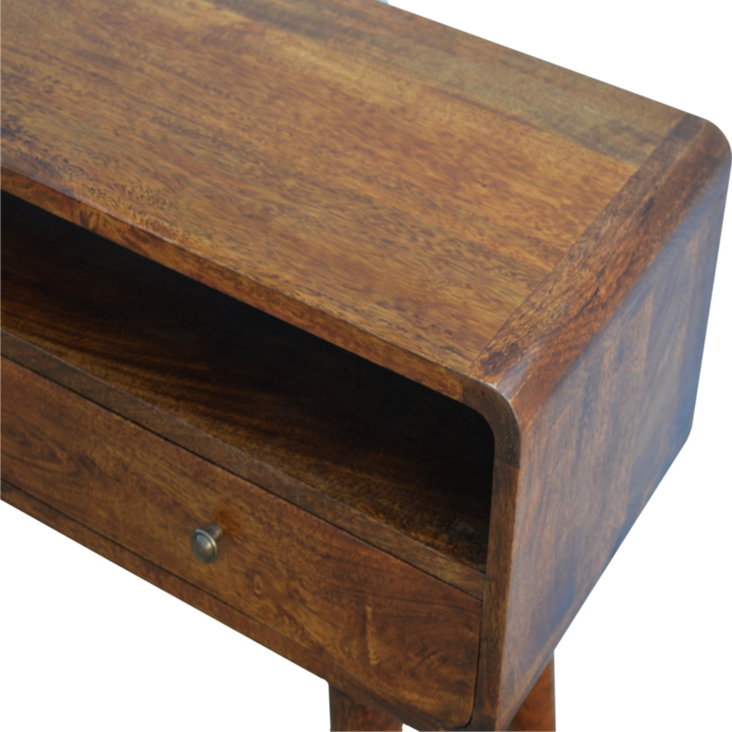 Artisan Curved Solid Wood Console Table with 2 Drawers – Hallway Furniture, Chestnut