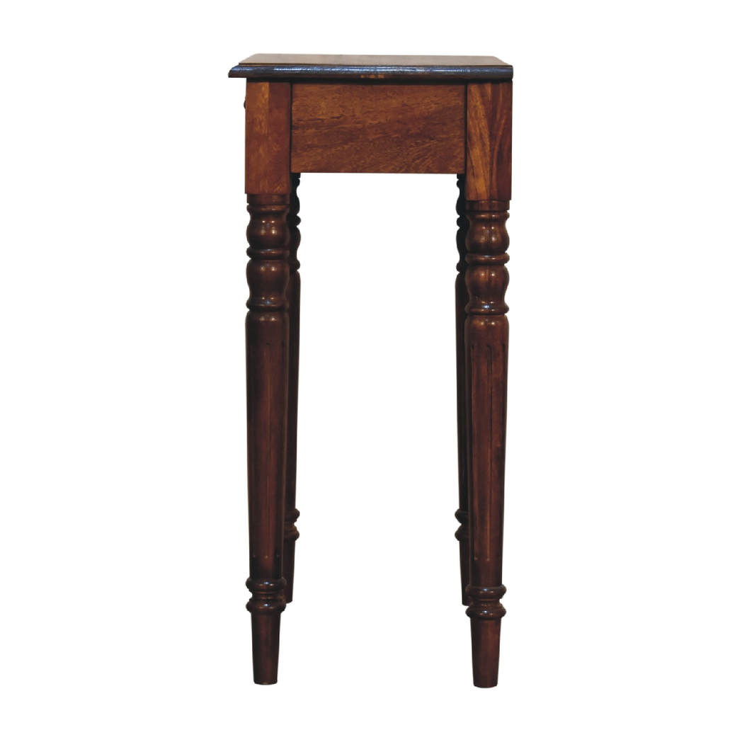 Artisan Solid Wood Turned Leg Writing Desk with Drawer – Mango Wood Study Desk, Chestnut