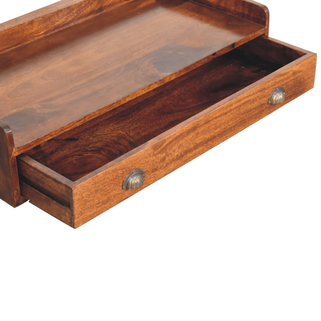 Artisan Furniture Solid Wood Belmont Wall-Mounted Console Shelf with 1 Drawer – Space-Saving Entryway Storage, Dark Brown