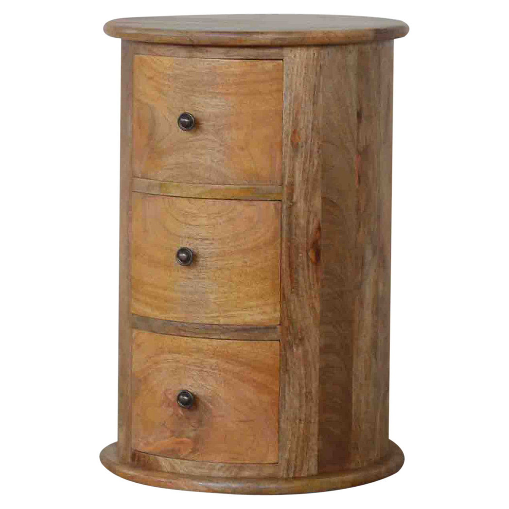 Artisan Furniture 3 Drawer Drum Chest – Handcrafted Solid Fruitwood Chest of Drawers, Brown