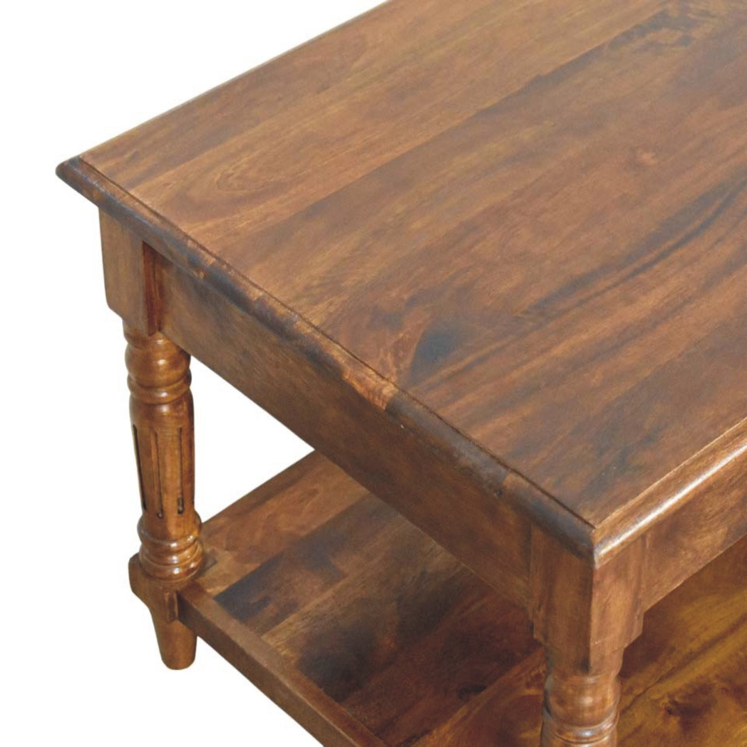 Artisan Furniture Solid Wood Turned Legs Coffee Table with 2 Drawers and Shelf – Living Room, Dark Brown
