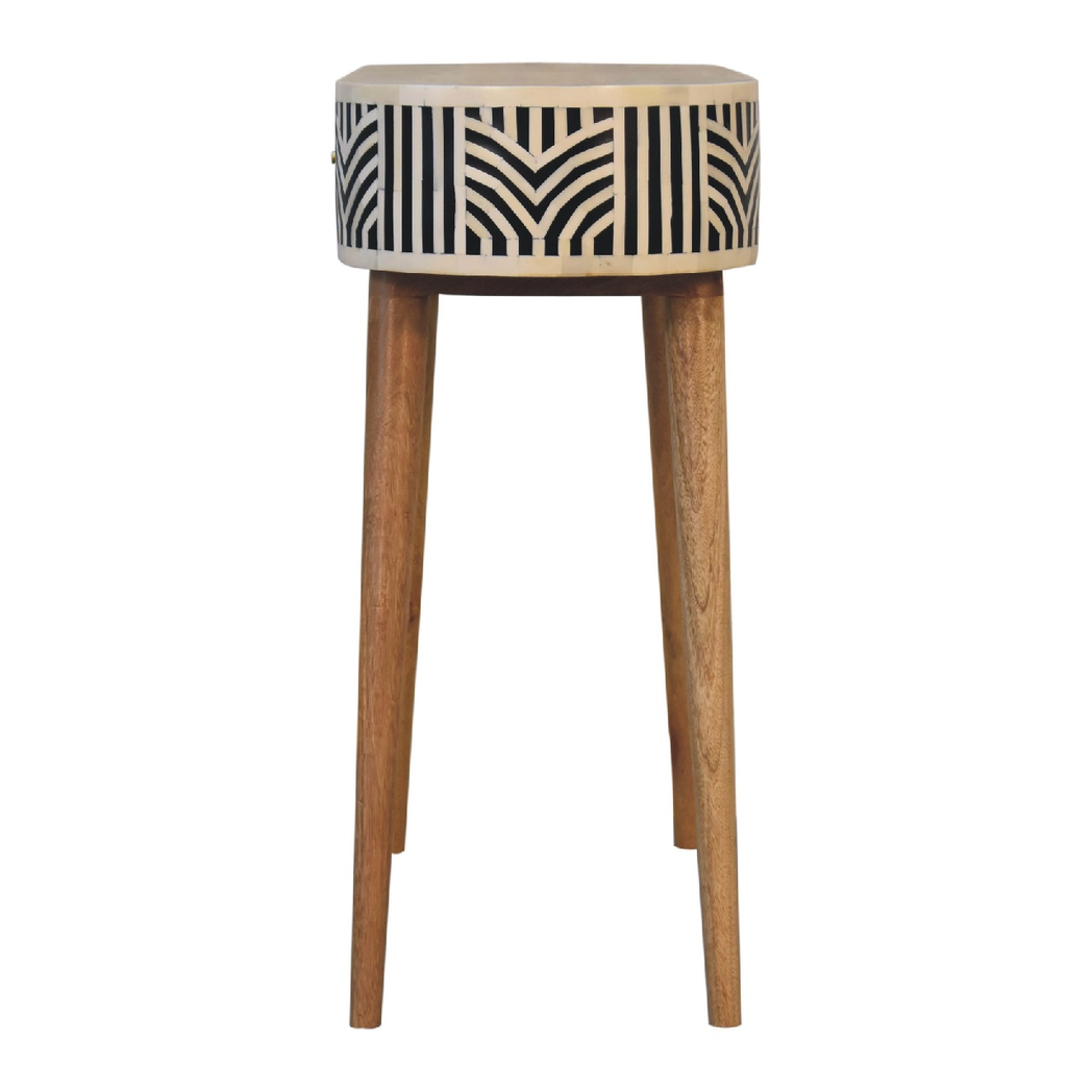 Artisan Furniture Solid Wood Edessa Bone Inlay Console Table with 1 Drawer – Boho Style, Black & White