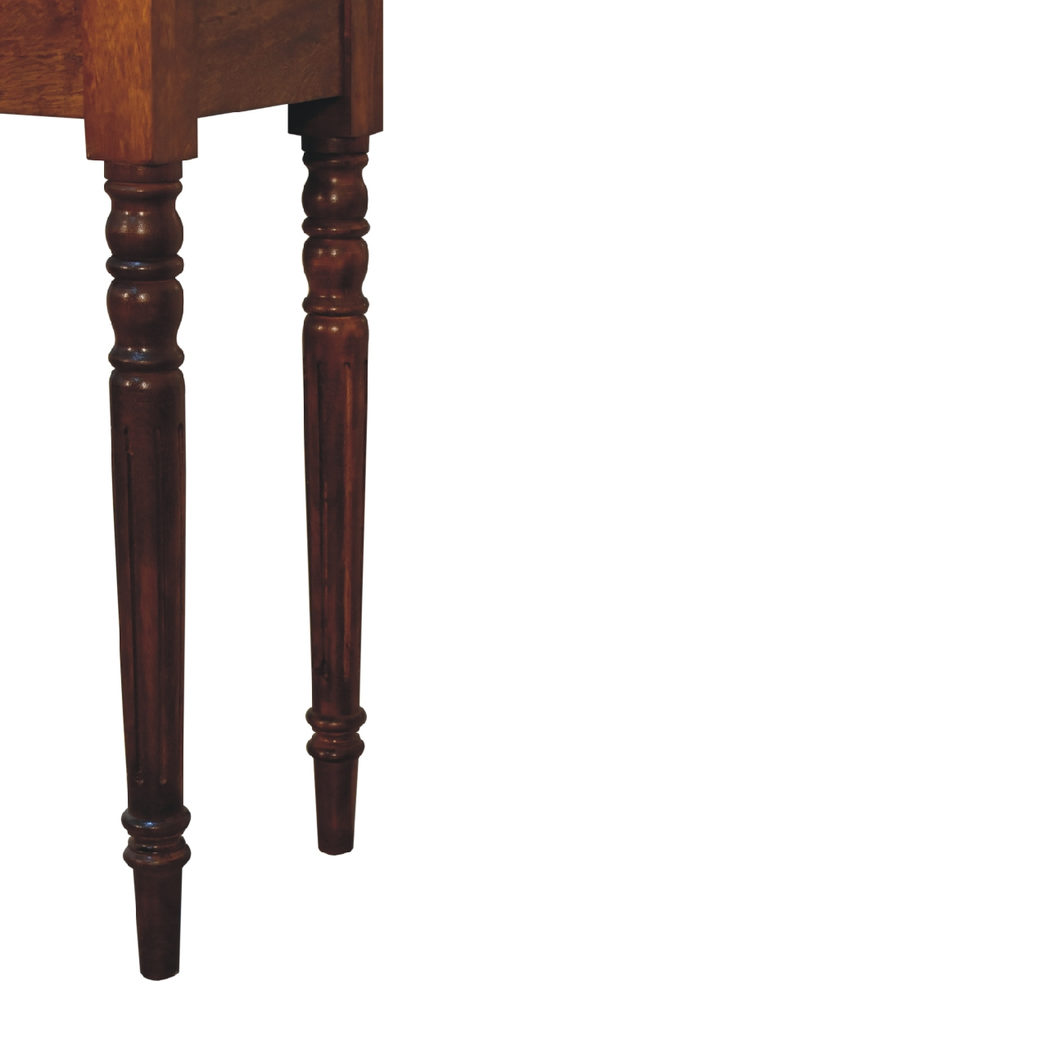 Artisan Solid Wood Turned Leg Writing Desk with Drawer – Mango Wood Study Desk, Chestnut