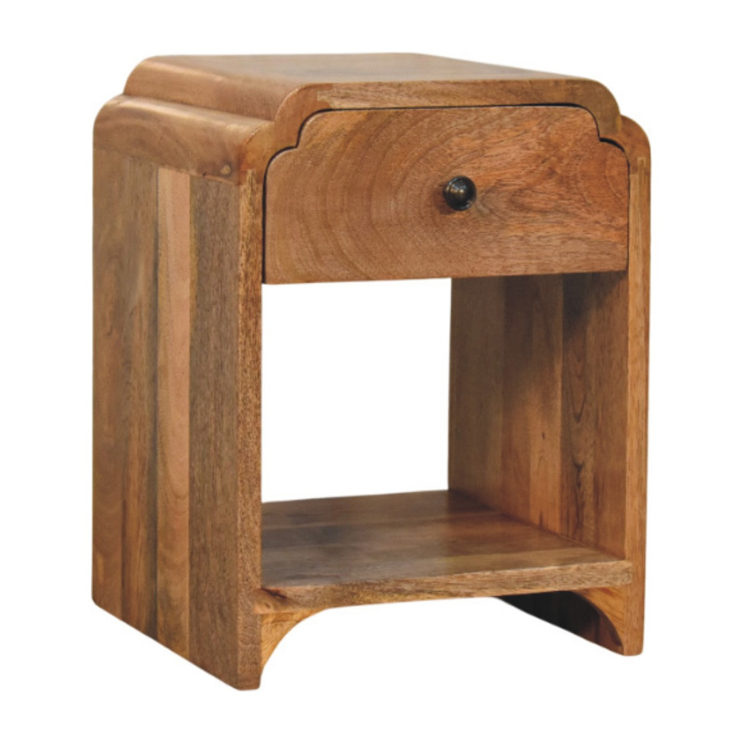 Artisan Newton Mini Solid Wood Nightstand with Drawer & Shelf – Compact Bedside Table, Brown