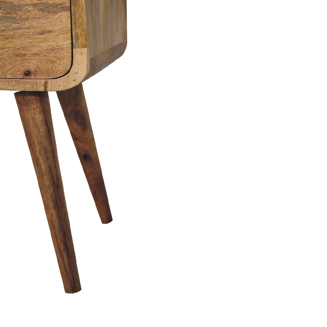 Artisan Furniture Solid Wood Mini Curved Bedside Table with 2 Drawers – Nordic Style, Oak-ish Brown