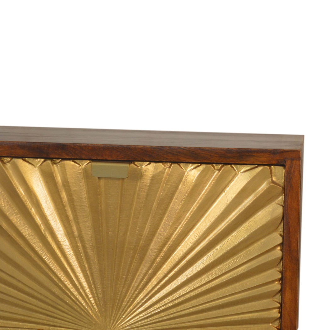 Artisan Furniture Solid Wood Manila Gold Chestnut Bedside Table, 2 Drawers & Brass Cap Feet – Brown