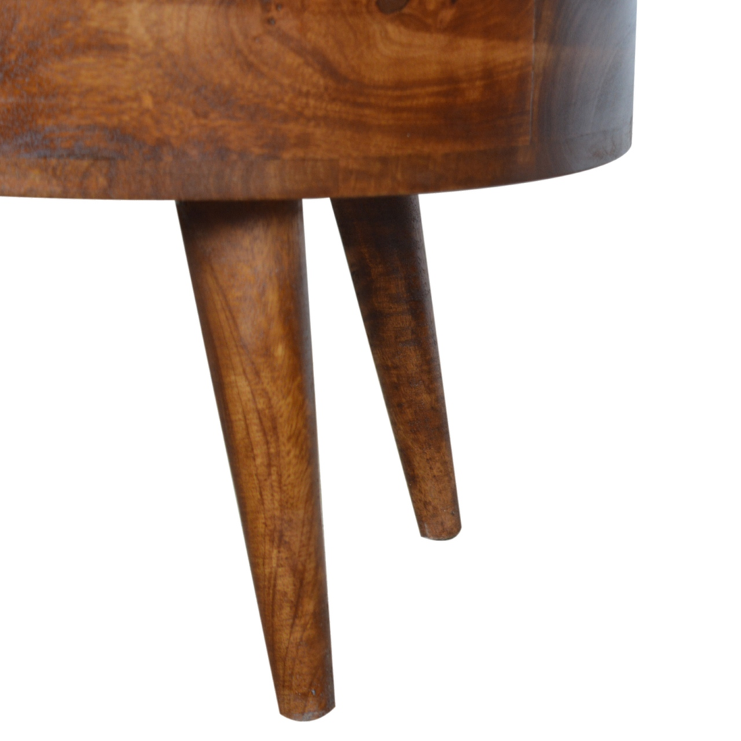 Artisan Solid Wood Rounded Coffee Table with 2 Drawers – Living Room Storage, Dark Chestnut