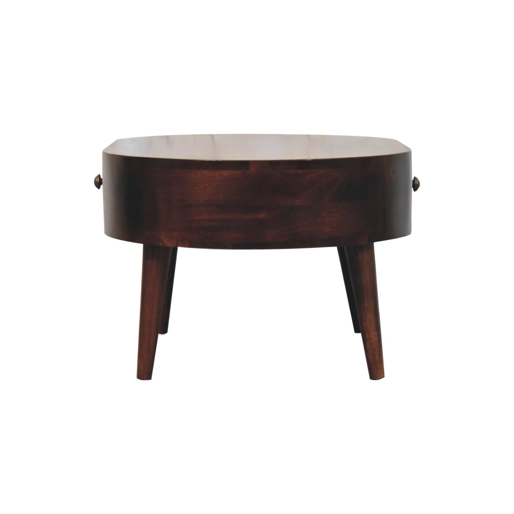 Artisan Furniture Solid Wood California Walnut Rounded Coffee Table with Drawer – Nordic Legs, Dark Brown