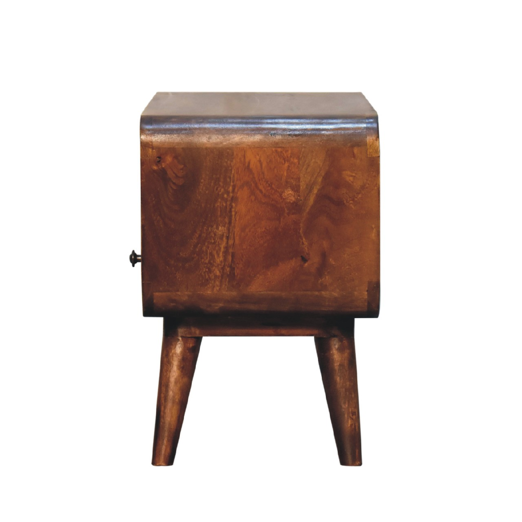 Artisan Furniture Solid Wood Mini Chestnut Curved Media Unit, 1 Drawer & Open Slot – Dark Brown