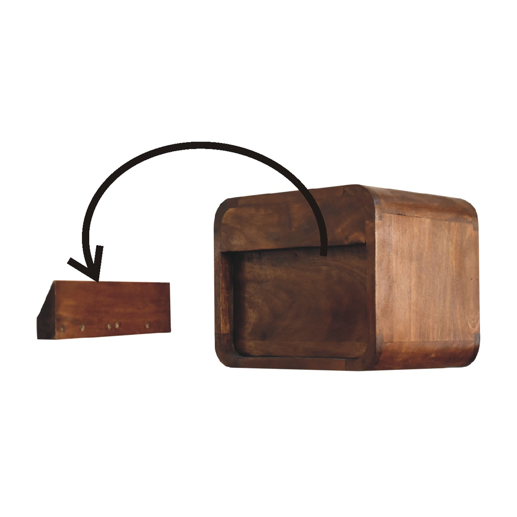 Artisan Furniture Mango Wood Floating Mini Bedside Table with 2 Drawers – Wall-Mounted, Chestnut