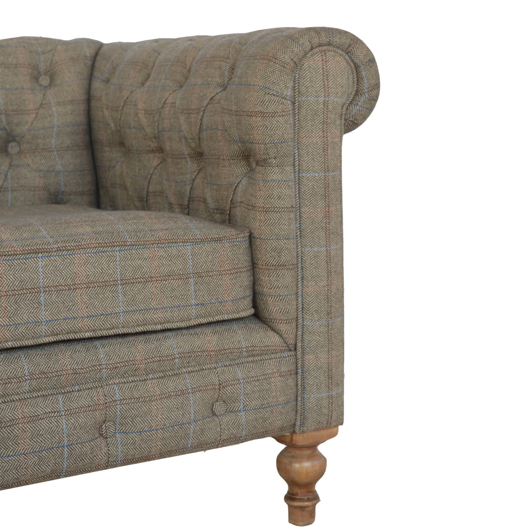 Artisan Furniture Chesterfield 2 Seater Sofa in Multi Tweed with Button Tufting – Solid Mango Wood Frame, Grey