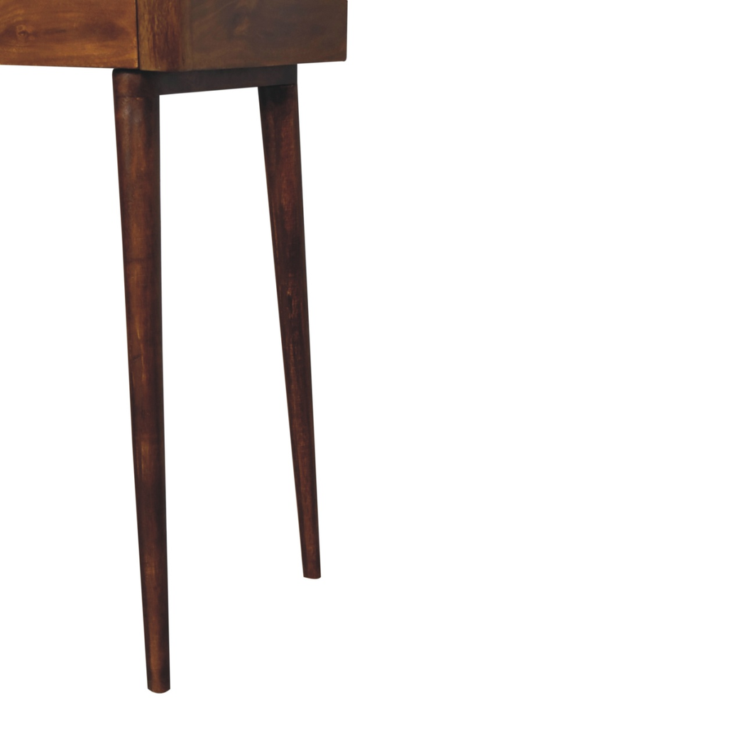 Artisan Furniture Solid Wood Elevated Console Table with 2 Drawers – Chestnut Finish Hallway Table, Dark Brown