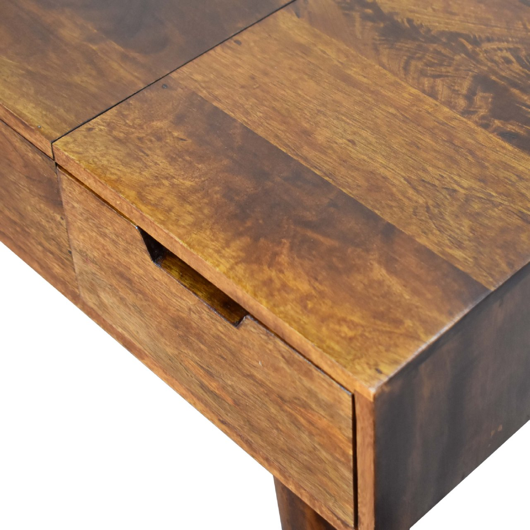 Artisan Furniture Solid Wood Foldable Mirror Dressing Table with 2 Drawers – Nordic Style, Chestnut Brown