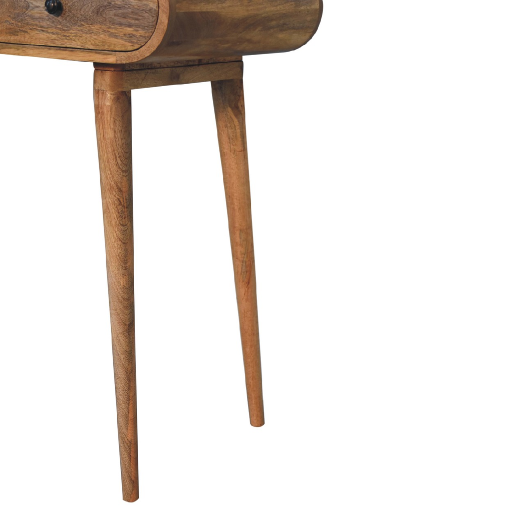 Artisan Furniture Solid Wood Curved Writing Desk with 1 Drawer & Open Shelf – Home Office, Oak-ish, Beige