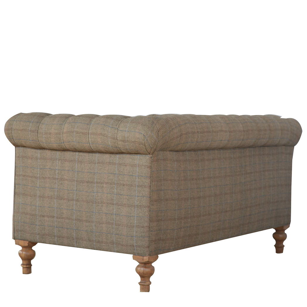 Artisan Furniture Chesterfield 2 Seater Sofa in Multi Tweed with Button Tufting – Solid Mango Wood Frame, Grey