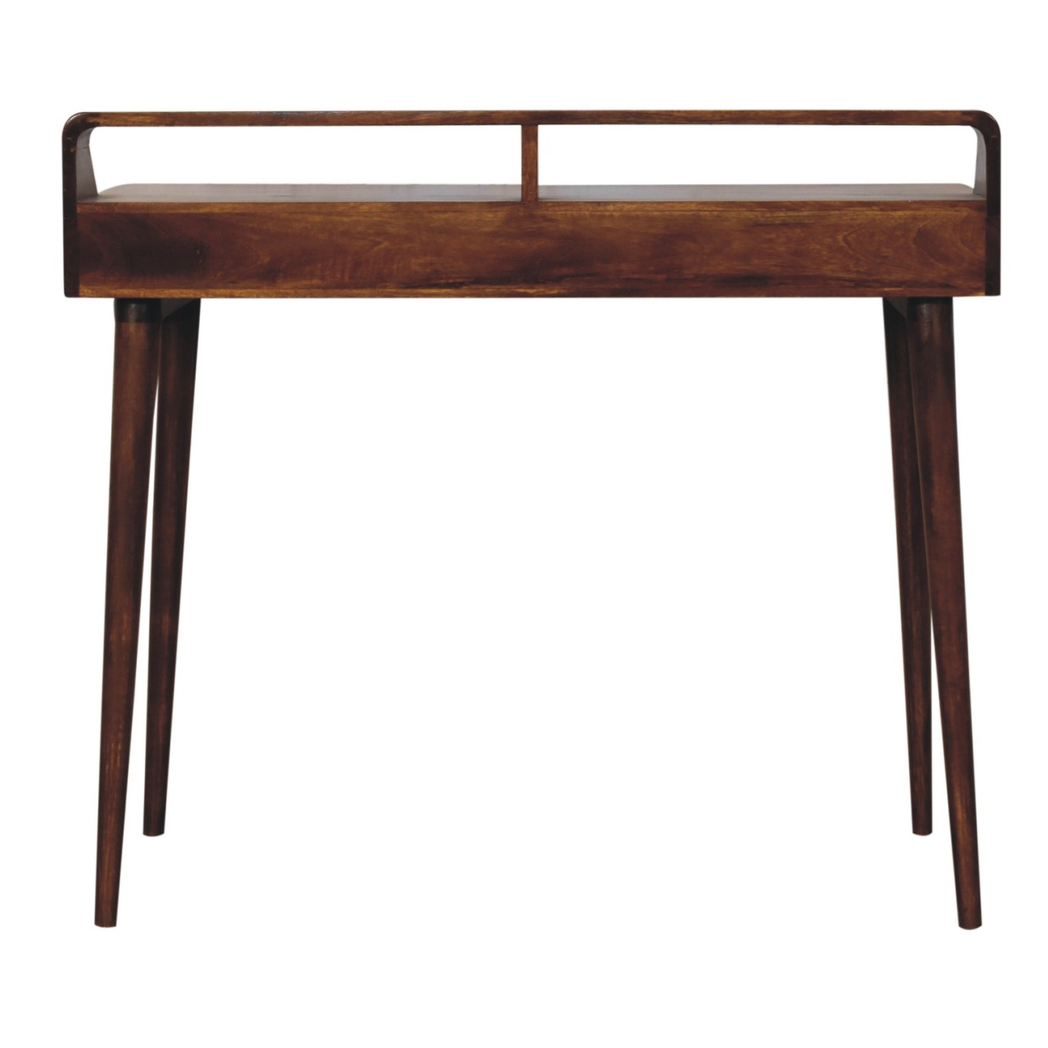 Artisan Furniture Solid Wood Elevated Console Table with 2 Drawers – Chestnut Finish Hallway Table, Dark Brown
