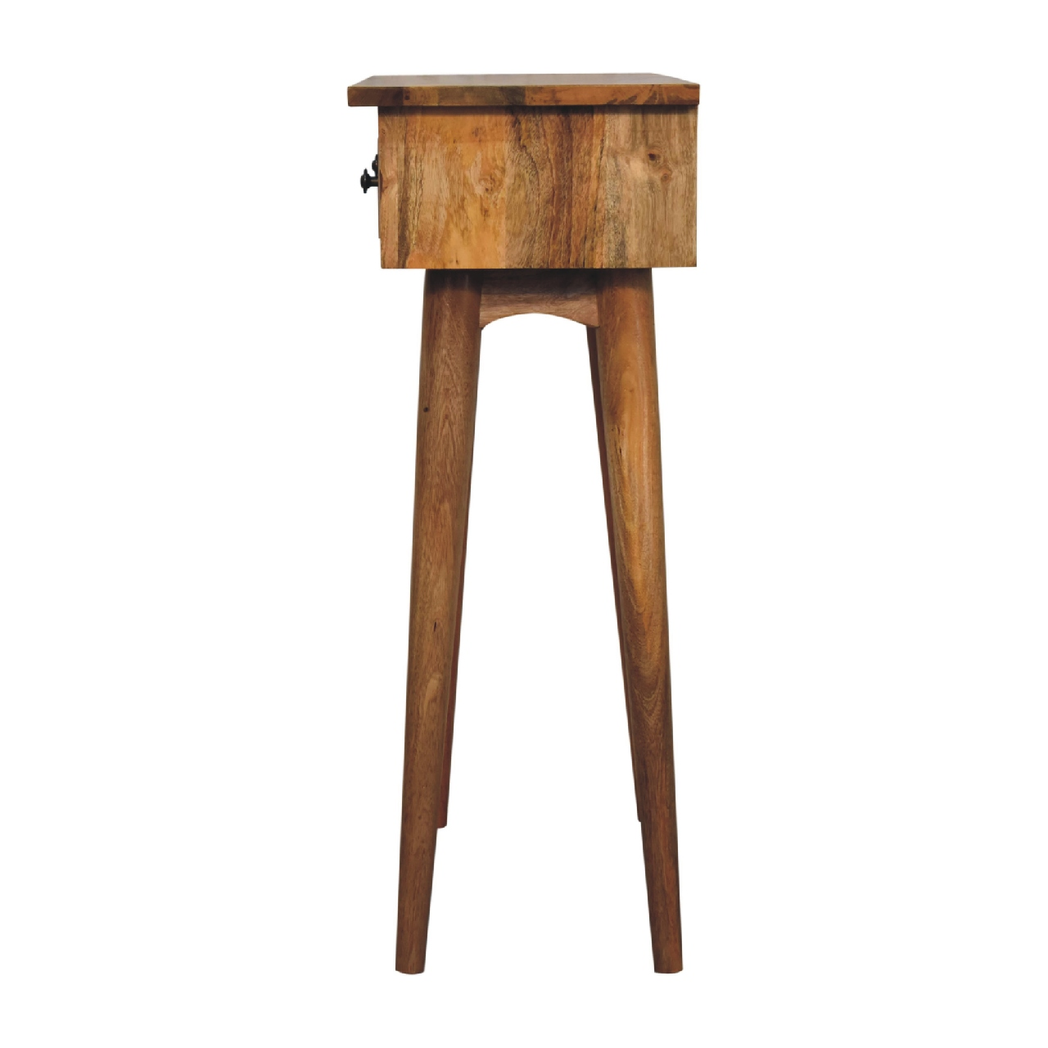 Artisan Furniture Solid Wood Mini Hallway Console Table with 2 Drawers – Nordic Design, Oak-ish, Brown