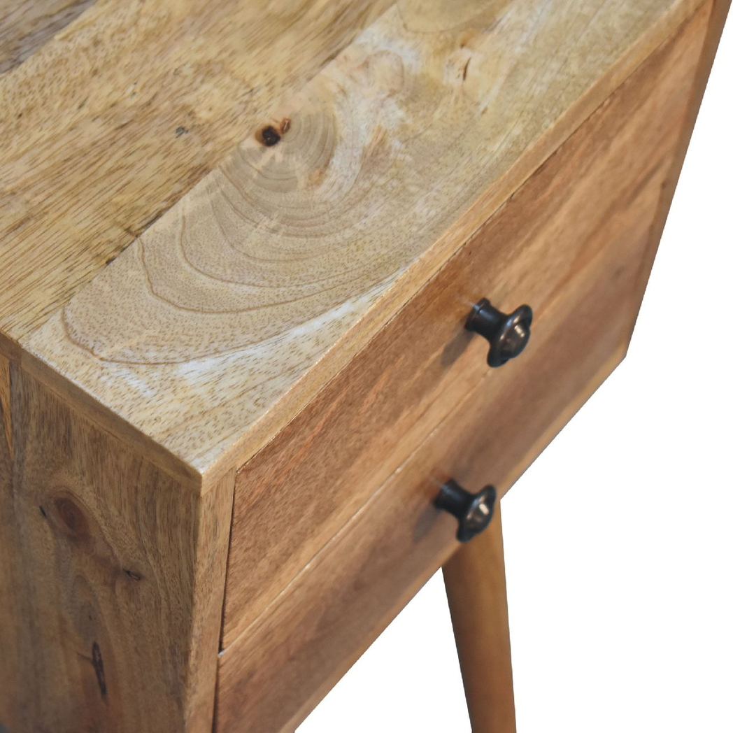 Artisan Furniture Solid Wood Mini 2-Drawer Bedside Table with Scandinavian-Style Legs – Oak-ish, Brown