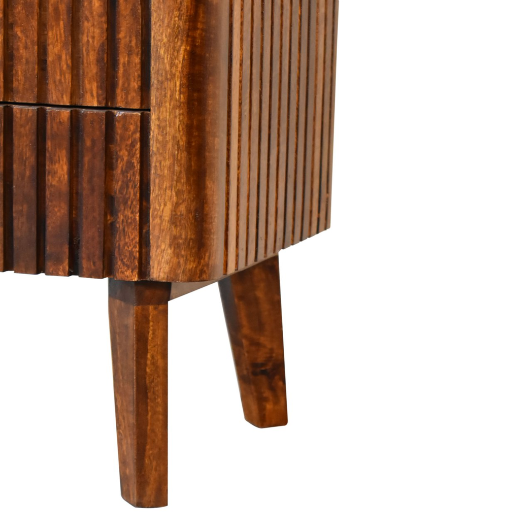 Artisan Furniture Solid Wood Reeve Retro Bedside Table with 2 Drawers and Open Slot – Chestnut, Dark Brown