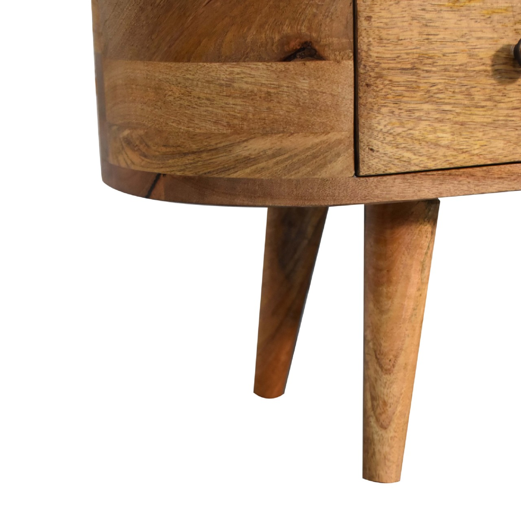 Artisan Furniture Mini Rounded Media Unit in Solid Mango Wood, 2 Drawers & Open Slot – Bedroom, Beige
