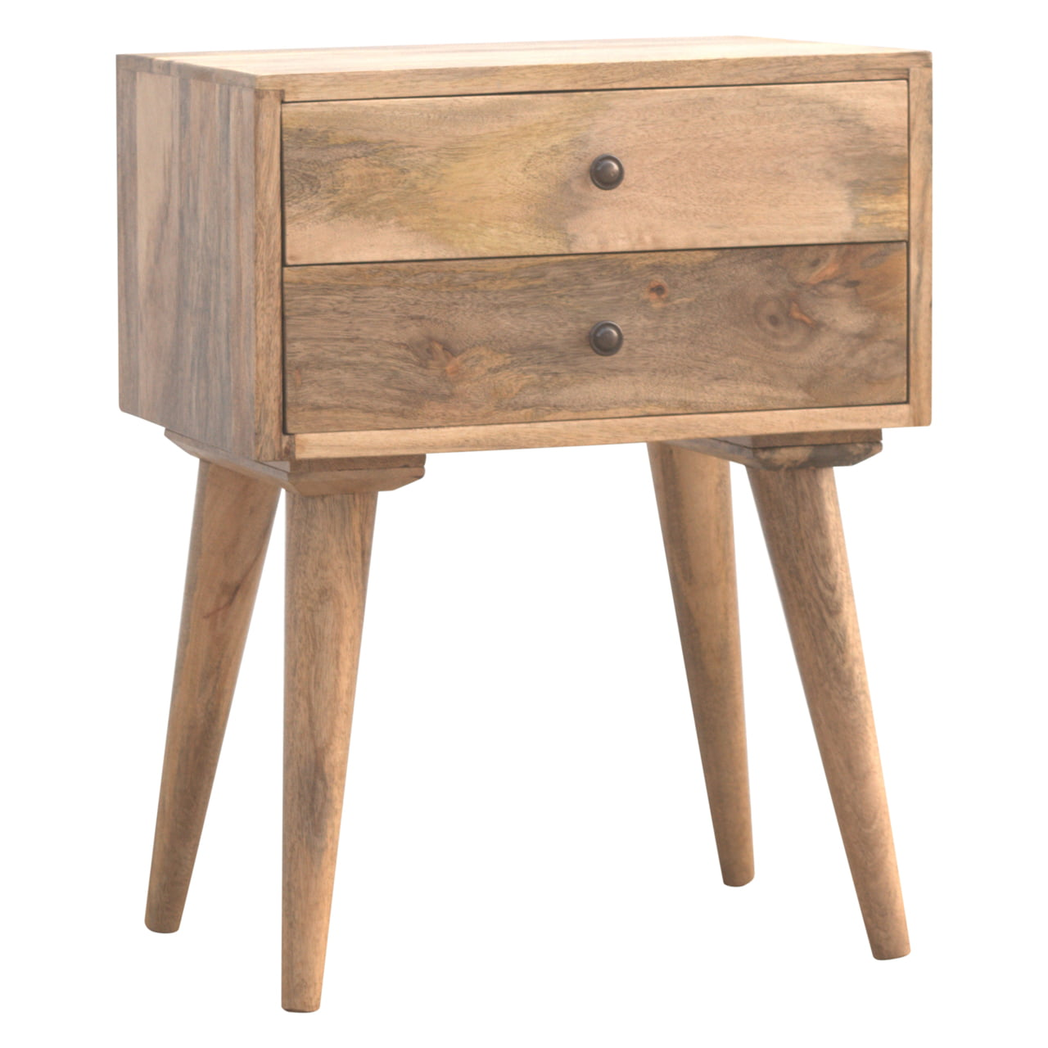 Artisan Furniture Modern Bedside Table with 2 Drawers and Nordic Wood Legs – Solid Mango Wood, Beige