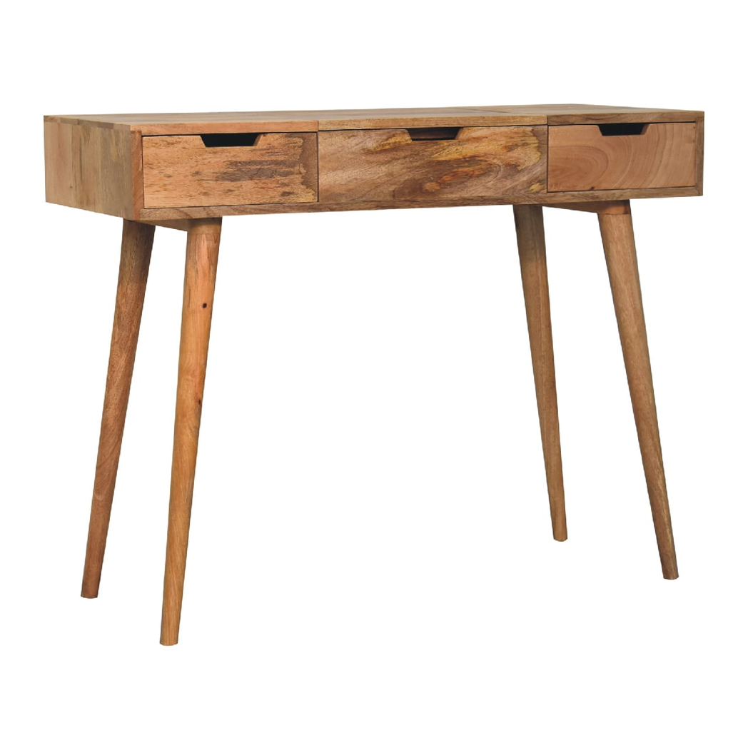 Artisan Furniture Solid Wood Dressing Table with Foldable Mirror & Drawers – Nordic Style, Oak-ish Finish, Beige