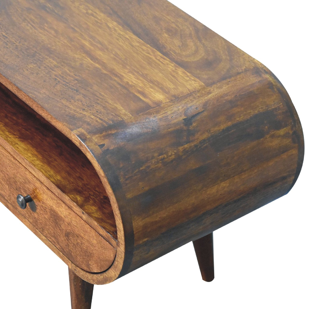 Artisan Furniture Circular TV Stand in Solid Mango Wood, 2 Drawers & Open Slot – Media Unit, Dark Brown