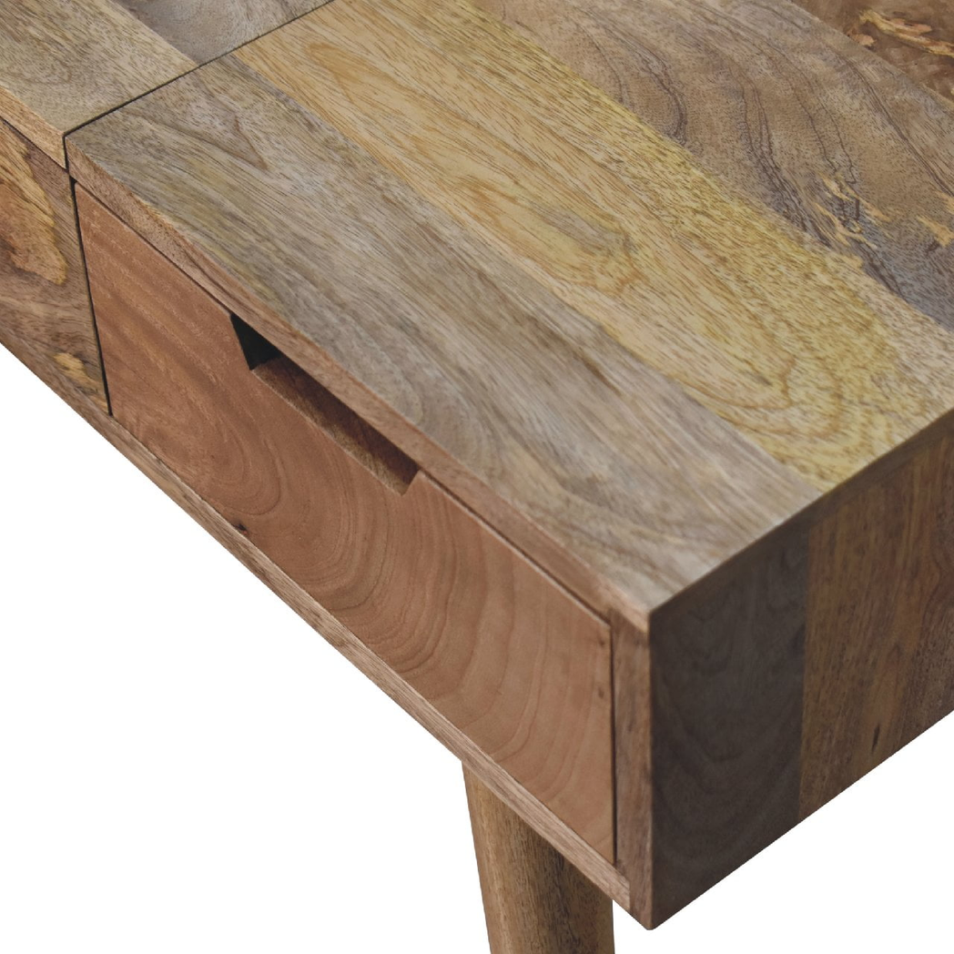 Artisan Furniture Solid Wood Dressing Table with Foldable Mirror & Drawers – Nordic Style, Oak-ish Finish, Beige