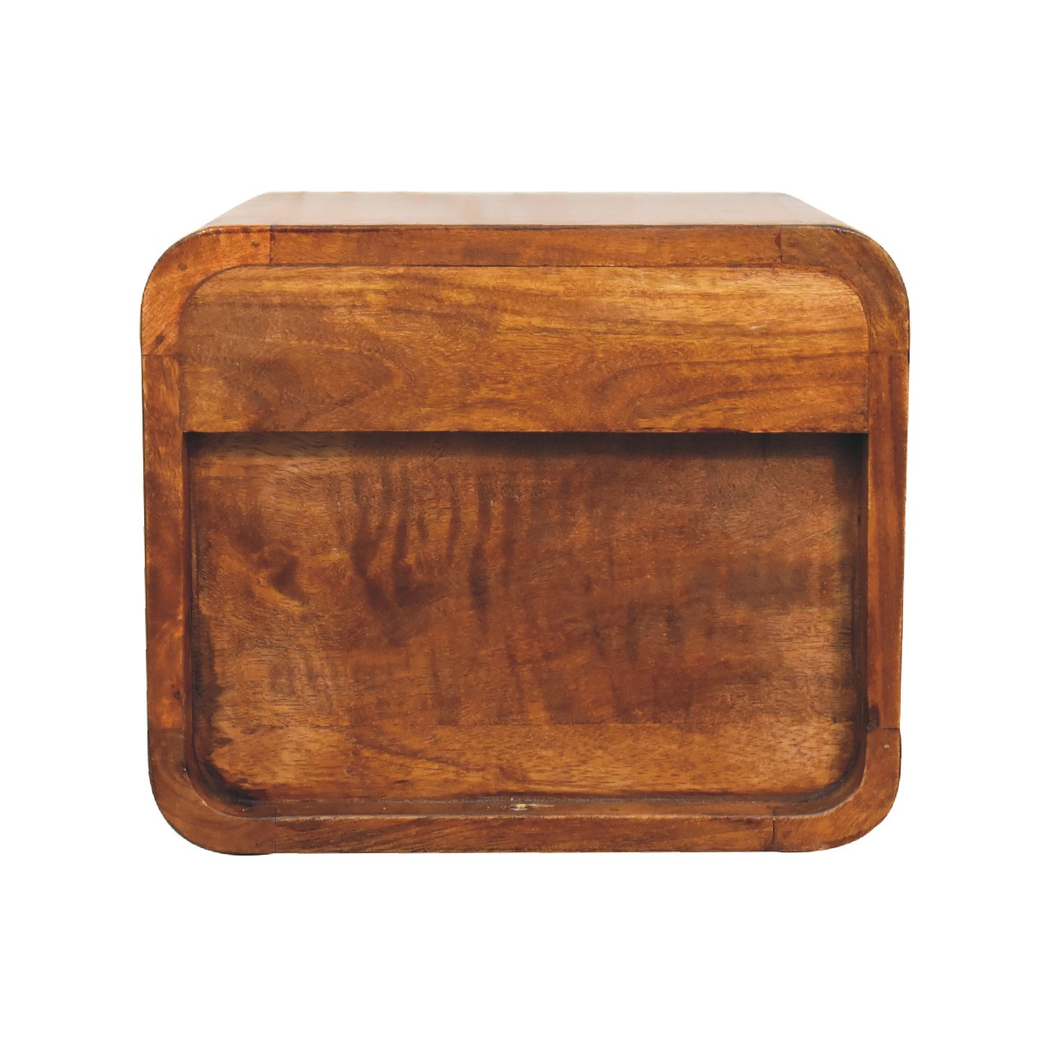 Artisan Furniture Mango Wood Floating Mini Bedside Table with 2 Drawers – Wall-Mounted, Chestnut