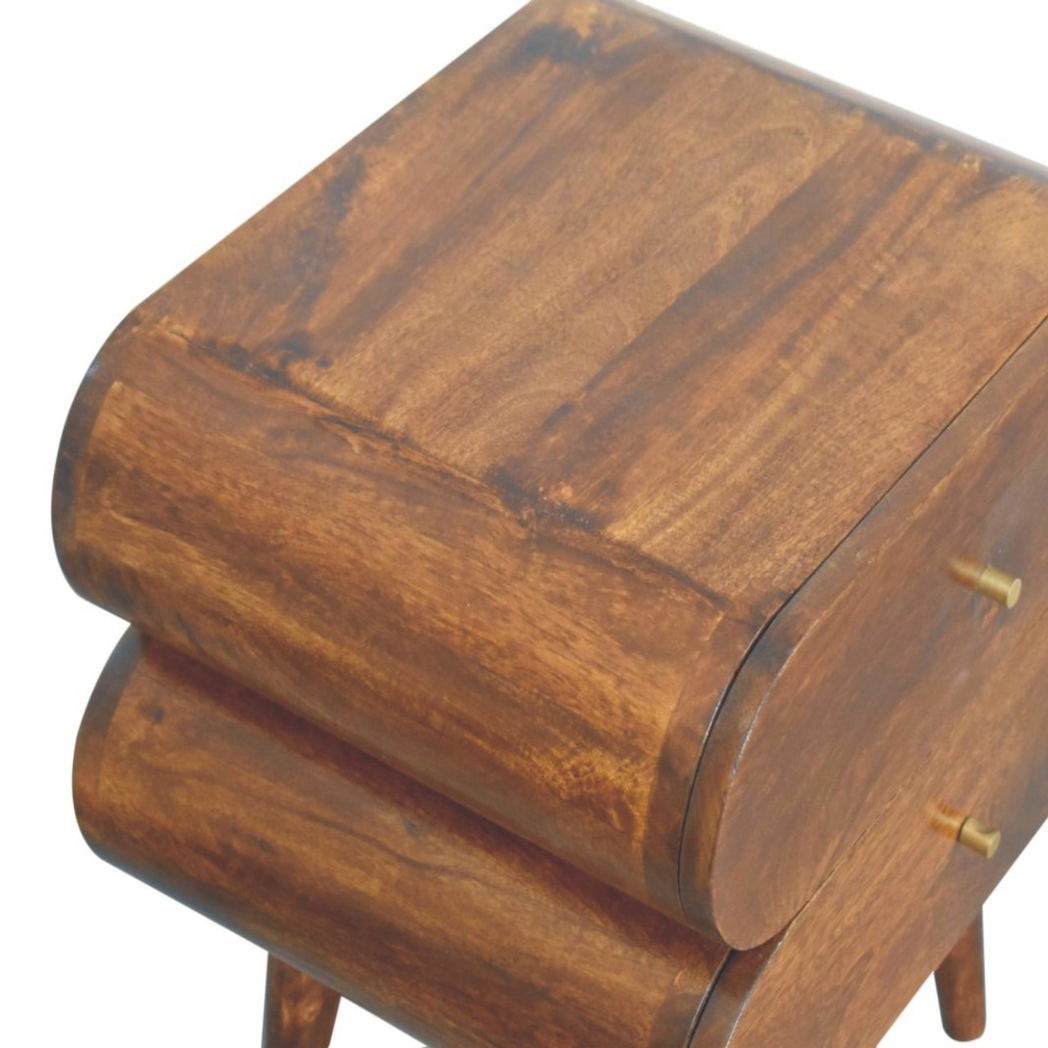Artisan Furniture Bubble Bedside Table with 2 Drawers – Solid Mango Wood, Chestnut Finish, Brown