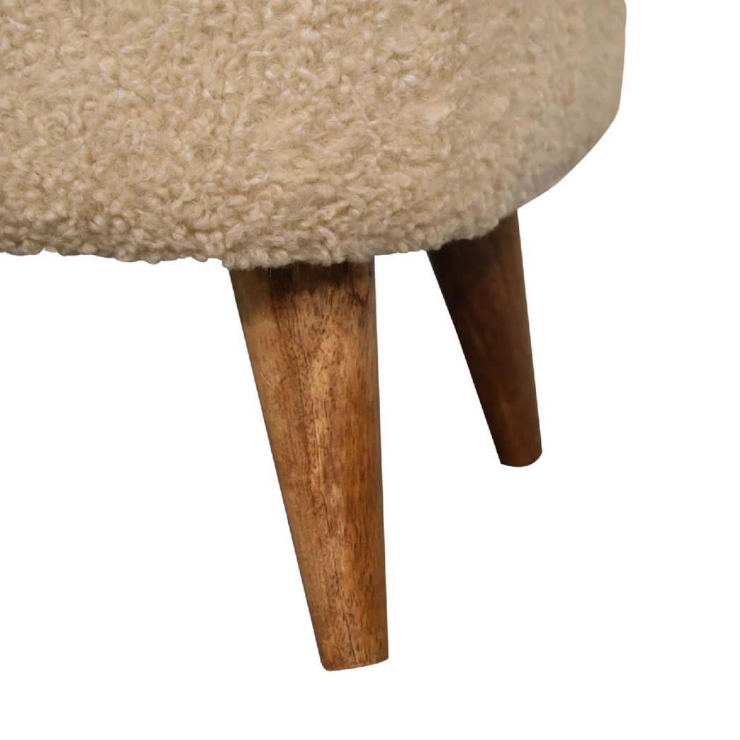 Artisan Furniture Boucle Square Footstool with Solid Wood Nordic Legs – Upholstered Accent Seat, Cream