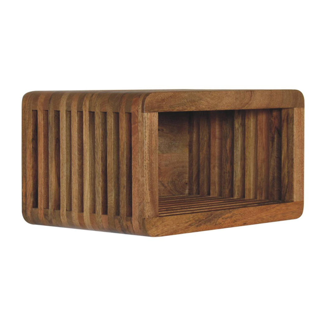 Artisan Furniture Solid Wood Soba Wall Mounted Bedside Table, Hand-Carved Design & Open Slot – Beige