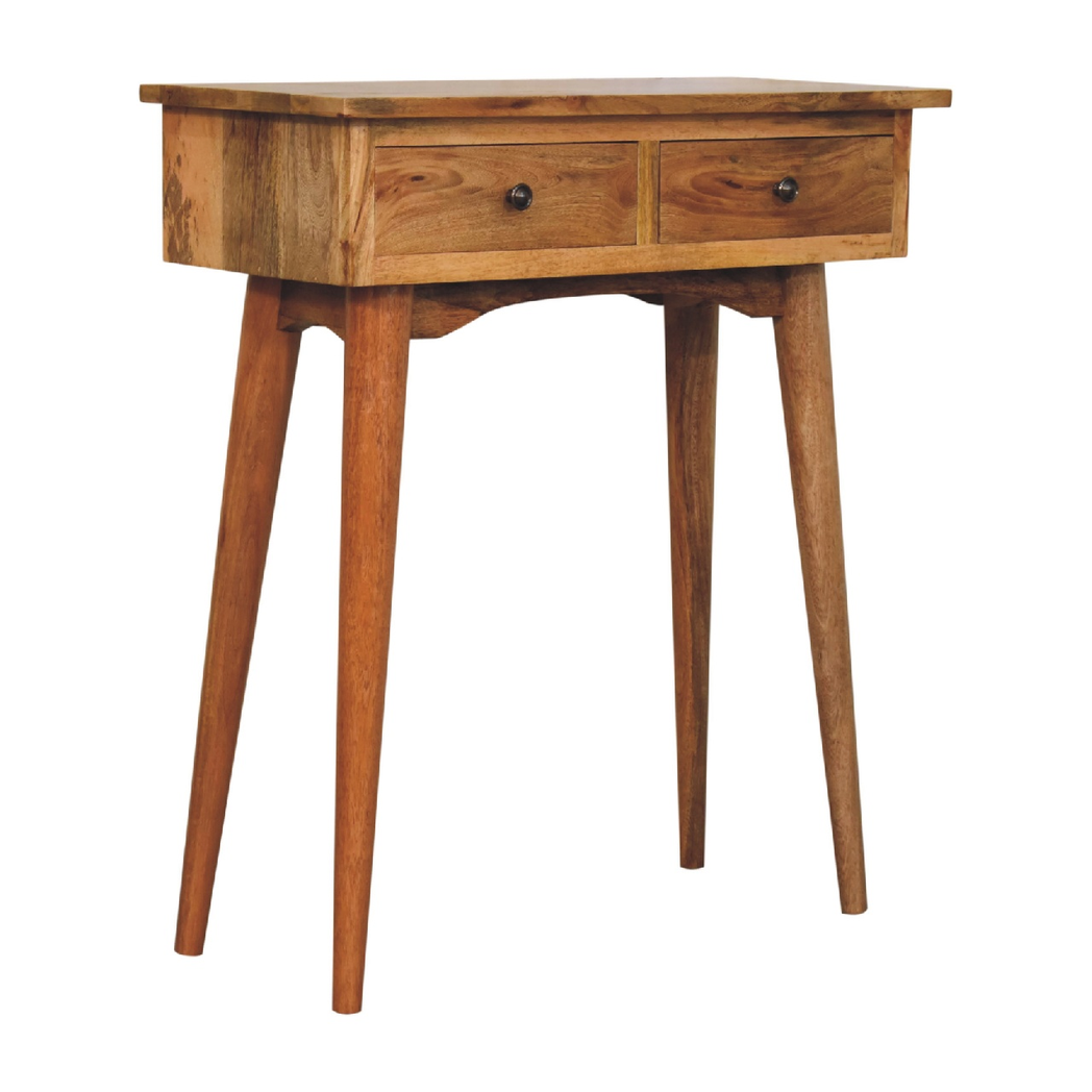 Artisan Furniture Solid Wood Mini Hallway Console Table with 2 Drawers – Nordic Design, Oak-ish, Brown