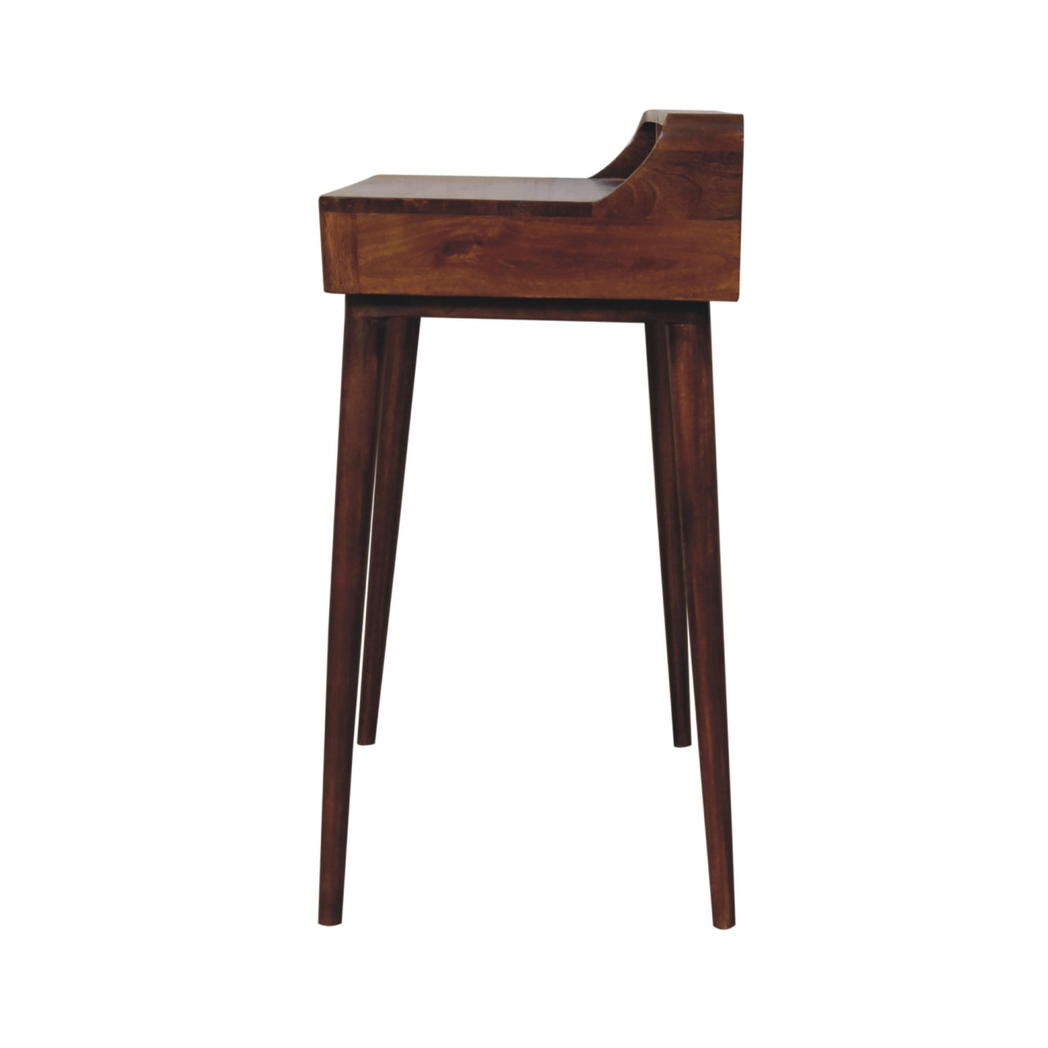 Artisan Furniture Solid Wood Elevated Console Table with 2 Drawers – Chestnut Finish Hallway Table, Dark Brown