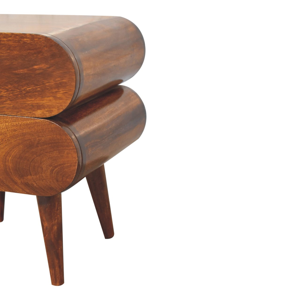 Artisan Furniture Bubble Bedside Table with 2 Drawers – Solid Mango Wood, Chestnut Finish, Brown