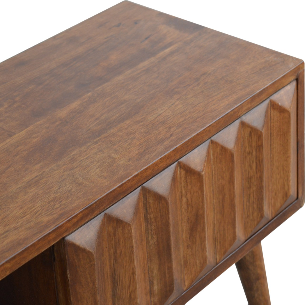 Artisan Furniture Solid Wood Chestnut Prism Sliding Media Unit, Open Slot & Sliding Door – Dark Brown