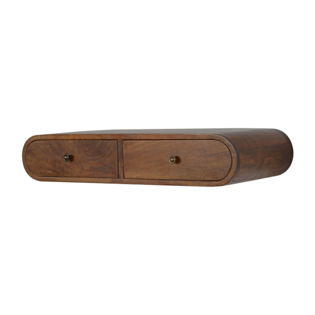 Artisan Furniture Solid Wood Floating London Console Table with 2 Drawers – Wall Mounted, Chestnut, Dark Brown