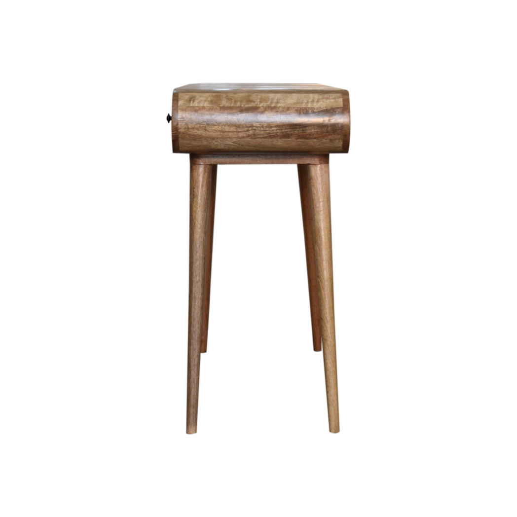 Artisan Furniture Round Dressing Table in Solid Mango Wood with Foldable Mirror & Storage – Bedroom, Beige