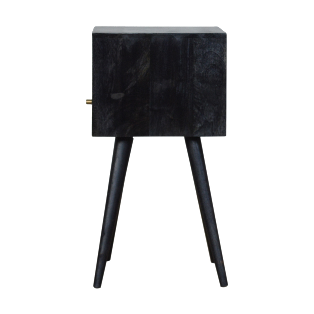 Artisan Furniture Solid Wood Mini Bedside Table with Pull-Out Drawer and Shelf – Nordic Style, Ash Black